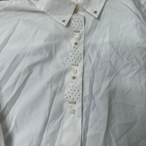 Talbots Women's Size 16 White Christmas Tree Embroidered Button Down Shirt - Picture 7 of 7